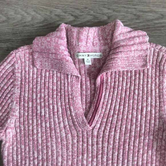 Tommy Hilfiger Pink Ribbed Cable Knit Women's Sweater - Picture 2 of 8